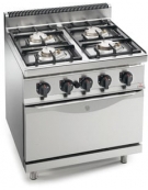 Cucina a gas 4 fuochi professionale MEDIA POTENZA con forno elettrico statico GN 2/1 - cm 80x71,4x85/90h