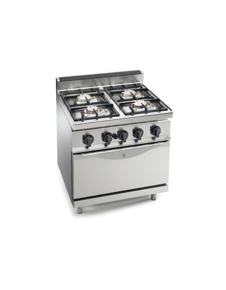 Cucina a gas 4 fuochi professionale MEDIA POTENZA con forno elettrico  statico GN 2/1 - cm 80x70x85/90h