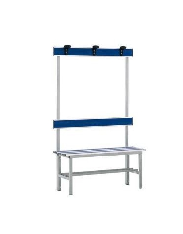 Panca in ALLUMINIO sez. 30x30 mm. doghe in alluminio anodizzato con inserto PVC, 1 mt. con seduta,schienale e appendiabiti.