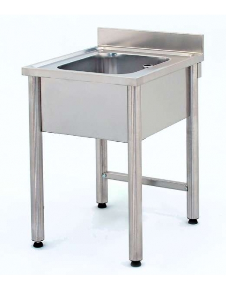 Lavatoio inox gambe tonde 1 vasca senza ripiano Cm.60x60x85/90h