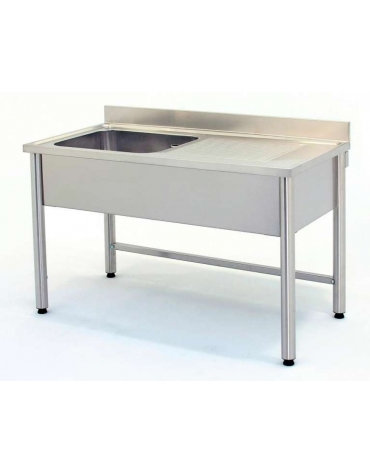 Lavatoio inox gambe tonde 1vasca+gocc. destro Cm.100x60x85/90h