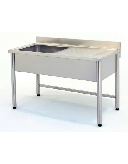 Lavatoio inox gambe tonde 1vasca+gocc. destro Cm.130x60x85/90h