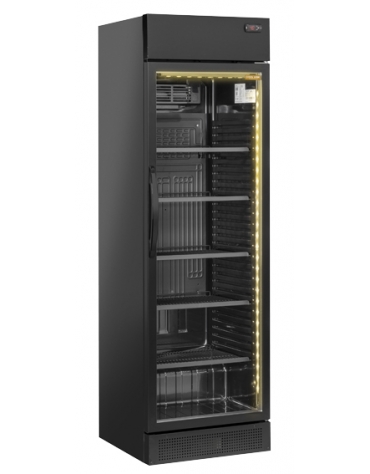 Frigorifero vetrina bibite colore nero con luce interna a led giallo - Lt. 372 - temperatura +1°/+12°C - cm 59,5x60,4x198h