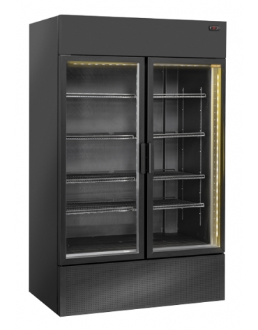 Frigorifero vetrina bibite 2 porte battenti colore nero con luce interna a led giallo - temp. +1°/+12°C - cm 120x77x203h