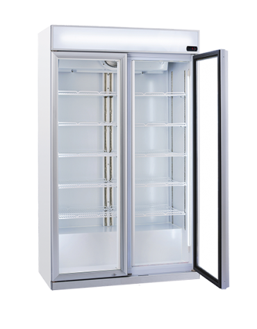 Vetrina bevande doppia porta a battente - con opalina luminosa - Temperatura +1° +10°C - Capacità Lt 805 - cm 112x59,7x198,3h