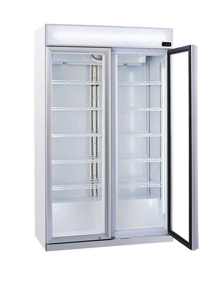 Vetrina bevande doppia porta a battente - con opalina luminosa - Temperatura +1° +10°C - Capacità Lt 805 - cm 112x59,7x198,3h