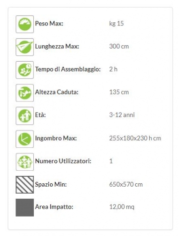 Altalena con struttura in acciaio zincato - 1 posto - Sedile piano - Dimensioni cm 255x180x230h