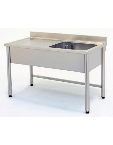 Lavatoio inox gambe tonde 1 vasca+gocc.sinistro Cm.140x70x85/90h