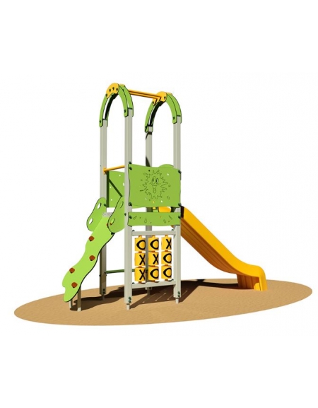 Torretta "zero legno"  salita appigli - scivolo polietilene - Dimensioni cm 400x115x360h