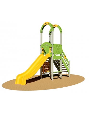 Torretta "zero legno"  salita con scala - scivolo polietilene - Dimensioni cm 465x115x360h