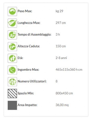 Torretta "zero legno"  salita con scala - scivolo polietilene - Dimensioni cm 465x115x360h