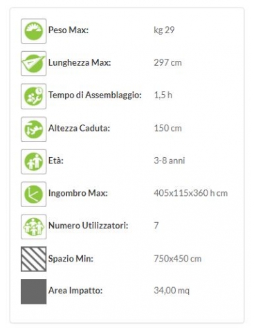 Torretta "zero legno"  salita con scala in corda  - scivolo polietilene - Dimensioni cm 465x115x360h
