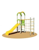 Villaggio "zero legno" montanti in alluminio con 1 torretta , 1 scala in corda ,gruppo ginnico arrampicata e 1 scivolo in poliet