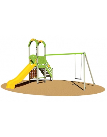 Torretta "zero legno" scala gradini e altalena - scivolo polietilene - Dimensioni cm 465x485x360h
