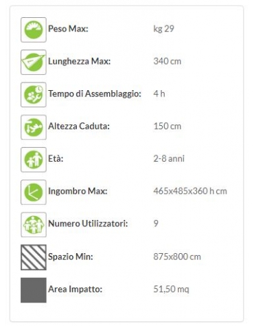 Torretta "zero legno" scala gradini e altalena - scivolo polietilene - Dimensioni cm 465x485x360h