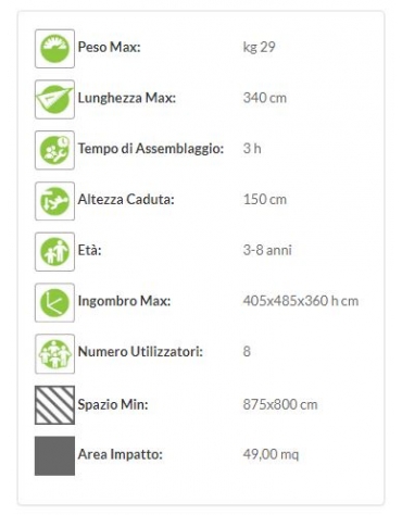 Torretta "zero legno" scala corda e altalena - scivolo polietilene - cm 440x335x360h