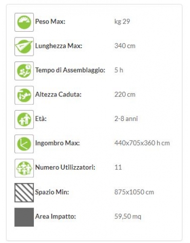 Villaggio "zero legno" scala gradini, altalena e arrampicata - scivolo polietilene - cm 440x705x360h