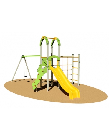 Villaggio "zero legno" scala appigli, arrampicata e altalena - scivolo polietilene - cm 440x705x360h