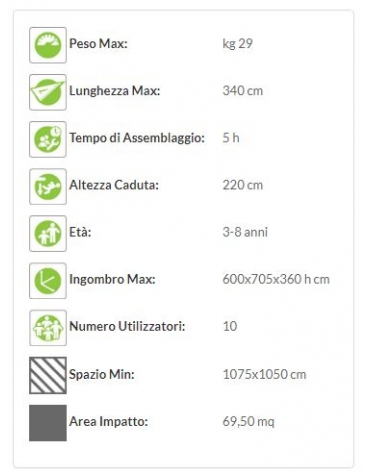 Villaggio "zero legno"  scala ad appigli, 2 torrette, 1 arrampicata e 1 altalena - scivolo polietilene - cm 600x705x360h