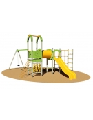 Villaggio "zero legno"  scala corda, 2 torrette, 1 arrampicata e 1 altalena - scivolo polietilene - cm 600x705x360h