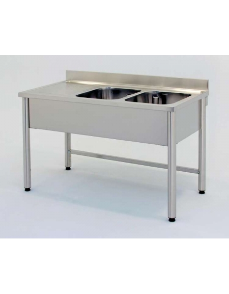 Lavatoio inox gambe tonde 2 vasche+gocc.sinistro Cm.180x60x85/90