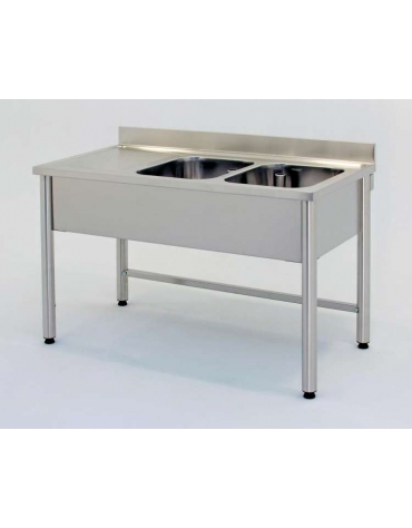 Lavatoio inox gambe tonde 2 vasche+gocc.sinistro Cm.190x60x85/90