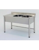 Lavatoio inox gambe tonde con 2 vasche e gocciolatoio sinistro - cm 150x70x85/90h