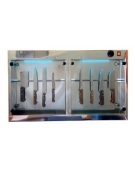 STERILIZZATORE A PARETE PER COLTELLI A RAGGI ULTRAVIOLETTI UVC GERMICIDA - 1 LAMPADA - ANTA INOX CON CHIUSURA - CM. 43,5X23X70H