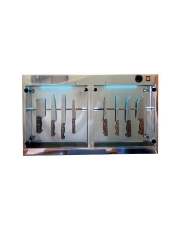 STERILIZZATORE A PARETE PER COLTELLI A RAGGI ULTRAVIOLETTI UVC GERMICIDA - 1 LAMPADA - ANTA INOX CON CHIUSURA - CM. 43,5X23X70H
