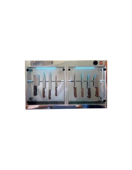 STERILIZZATORE A PARETE PER COLTELLI A RAGGI ULTRAVIOLETTI UVC GERMICIDA - 1 LAMPADA - ANTA INOX CON CHIUSURA - CM. 43,5X23X70H