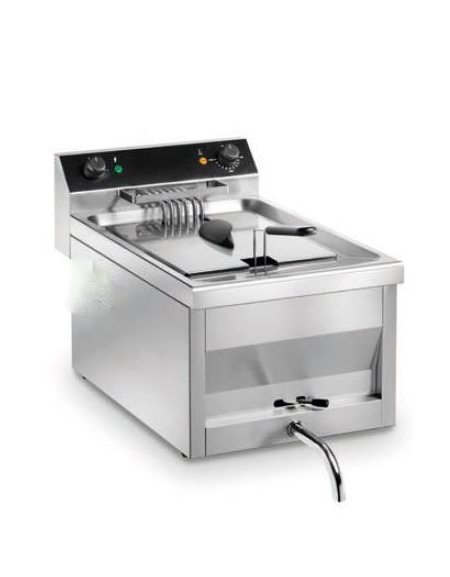 Friggitrice elettrica pofessionale 1 vasca da Lt 12 TRIFASE da banco in acciaio inox - Potenza Kw 9 - con rubinetto Friggitrice elettrica pofessionale 1 vasca da Lt 12 TRIFASE da banco in acciaio inox - Potenza Kw 9 - con rubinetto