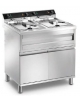 Friggitrice elettrica su mobile 2 vasche da Lt 12+12 TRIFASE in acciaio inox - Potenza Kw 9+9 - con rubinetto - cm 80x70x96h
