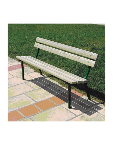 Panchina con seduta e spalliera in listoni di pino nordico - Supporti in acciaio zincato a U - cm 160x55x75h