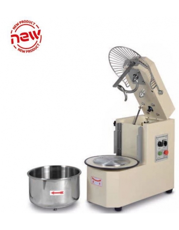 Impastatrice a spirale testa sollevabile alzabile Kg. 218 impasto e Kg 9 farina-Capacità vasca Lt 20-MONOFASE-Potenza Kw 1,1