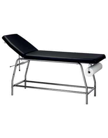 LETTINO DA VISITA MEDICA CON PORTAROTOLO 1 SNODO - 240 KG - STRUTTURA IN TUBO CROMATO - CM 190X60X75H