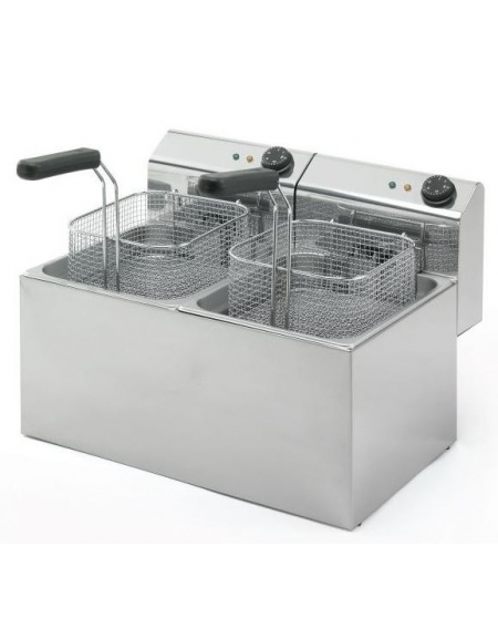 Friggitrice elettrica professionale da banco in acciaio inox 2 vasche da Lt 3+3 - MONOFASE - Potenza Kw 2,7+2,7