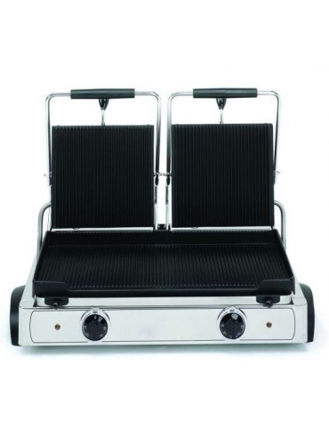 Piastra elettrica doppia per panini in ghisa liscia - superficie cottura cm 55,5x22,5 - Monofase - cm 69x43x24h