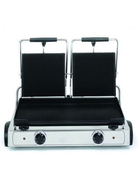 Piastra elettrica doppia per panini in ghisa liscia - superficie cottura cm 55,5x22,5 - Monofase - cm 69x43x24h