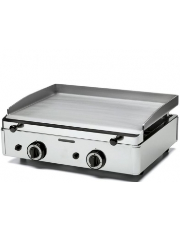 Fry top a gas da banco in acciaio inox piastra doppia liscia in acciaio da mm 583x395 - Potenza Kw 5,5 - cm 60x50,7x23,4h