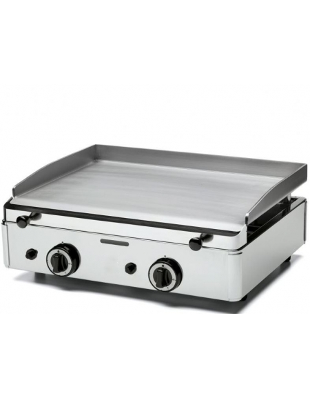 Fry top a gas da banco in acciaio inox piastra doppia liscia in acciaio da mm 583x395 - Potenza Kw 5,5 - cm 60x50,7x23,4h