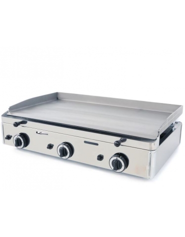 Fry top a gas da banco in acciaio inox  piastra tripla liscia 783 x 395 mm - 8,3 Kw