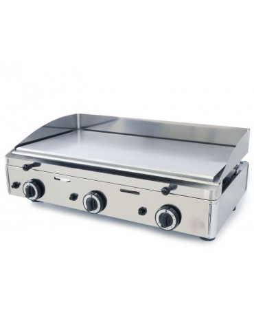 Fry top a gas da banco in acciaio cromato, piastra tripla liscia da mm 760x400 - Potenza Kw 8,7 - cm 80x50,7x23,4h