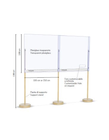 Barriera di protezione da terra in plexiglass trasparente cm 100x100x190h