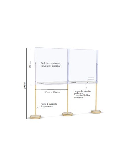 Barriera di protezione da terra in plexiglass trasparente cm 100x100x190h