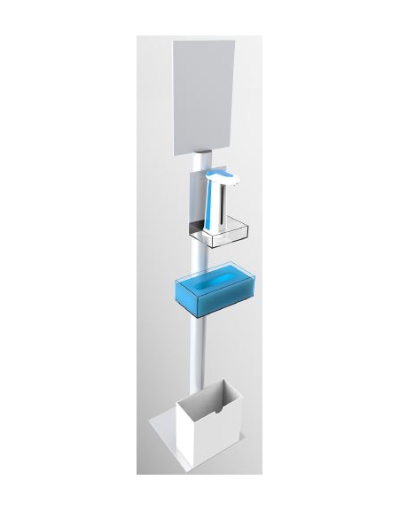 Piantana per dispenser gel in plexiglass - Con alloggio porta guanti e bidone guanti usati - cm 24x23x105