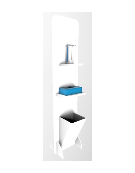 Piantana per dispenser gel in plexiglass - Con alloggio porta guanti e bidone guanti usati - cm 24x23x105