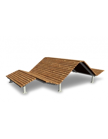 Panca da esterno con schienale e seduta in Legno di pino - struttura in metallo - cm 360x200x85H
