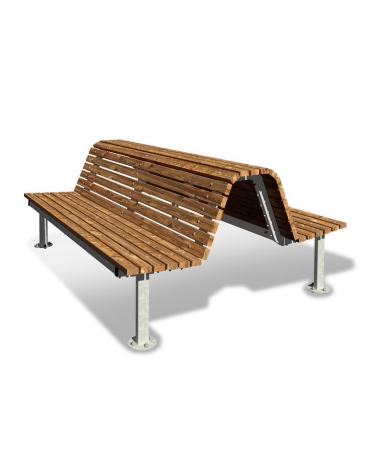Panca doppia da esterno con schienale e seduta in Legno di pino - struttura in metallo - cm 152x200x85H