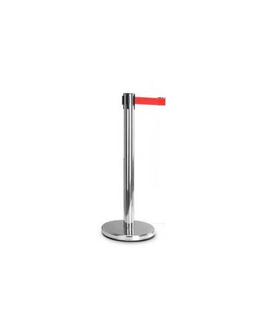Asta inox lucido con nastro avvolgibile mt.2 Rosso. Altezza 100 cm.