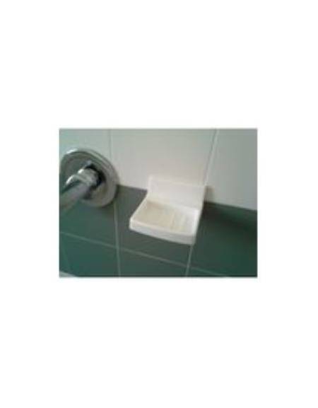 Portasapone in plastica bianca, da fissare a parete. 